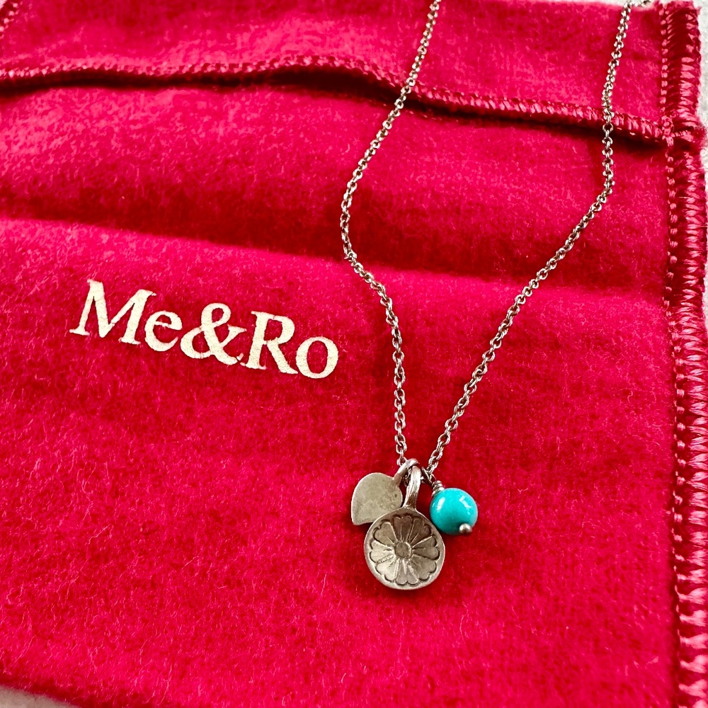 Me&Ro Necklace, Sterling Silver Flower with Turquoise Bead Pendant